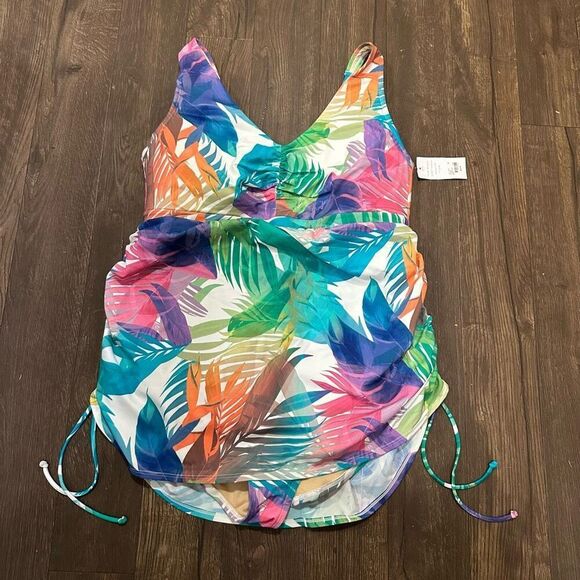 Swim by Cacique multicolored tropical floral ruched 18 one piece - Picture 1 of 3